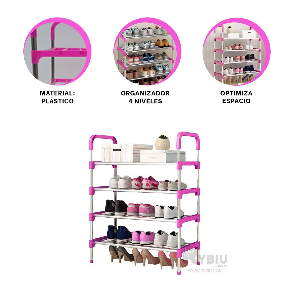 GENERICO - Estante Seguro con 4 N Rosado Y+Regalo Ligas para Peinar