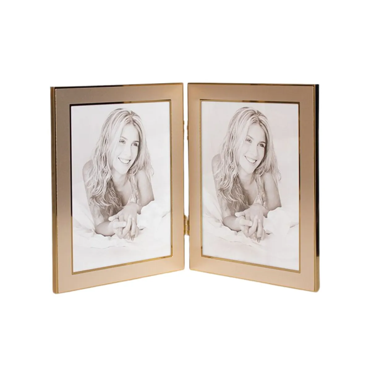 PANADECOR - Portarretrato Panadecor Plegable Doble Dorado Con Bordes Lisos 24Cm Acero