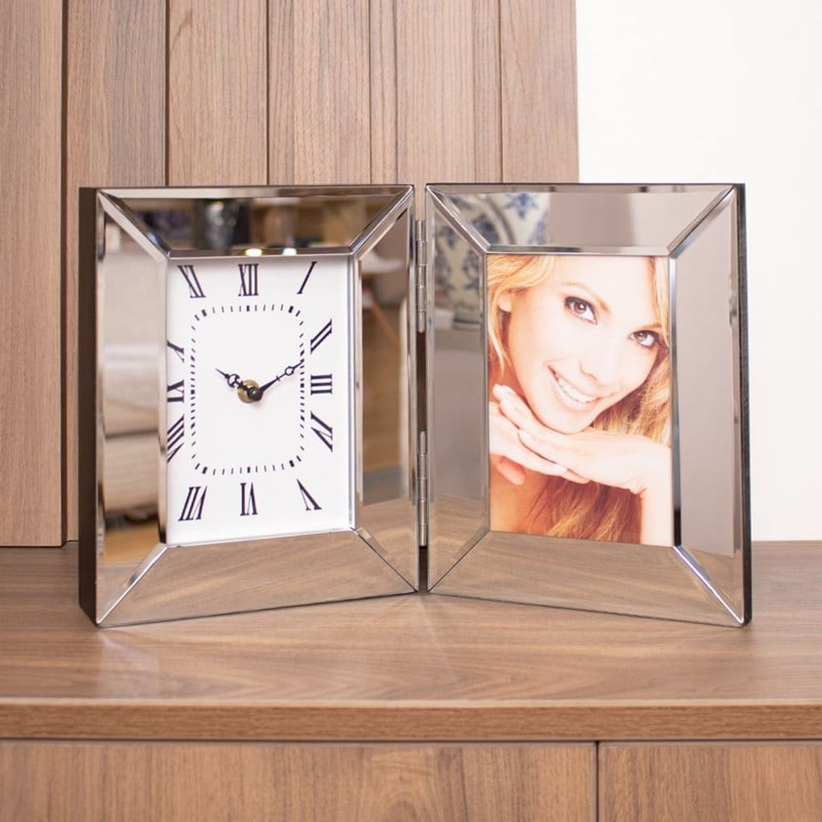 PANADECOR - Reloj Decorativo Panadecor Con Marcos De Fotos Plateado 44Cm Espejo