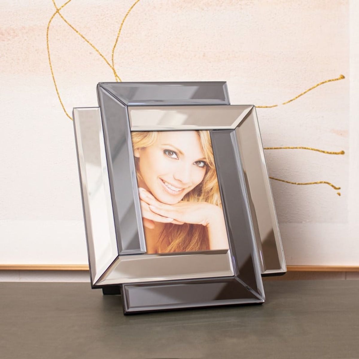 PANADECOR - Marco de Fotos Geométrico Plateado con Espejo 26x21cm