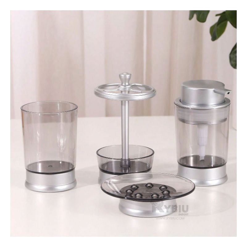 GENERICO - Set de Baño de 4 Piezas Elegante de Color Plateado