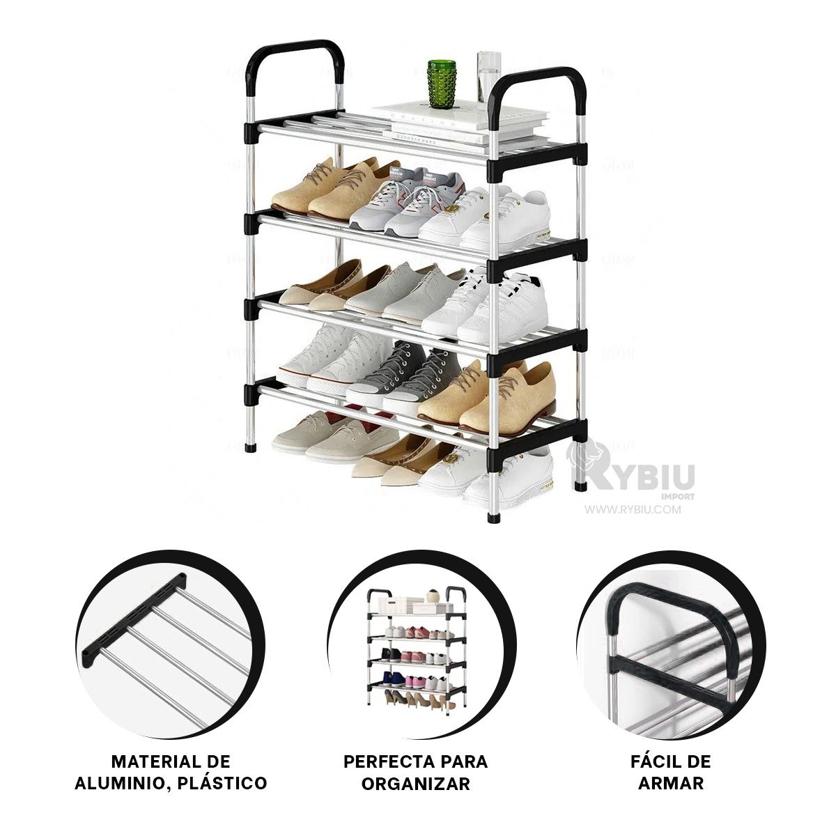 GENERICO - Organizador Estable de Calzado 4 N Negro Y+Ligas de Regalo