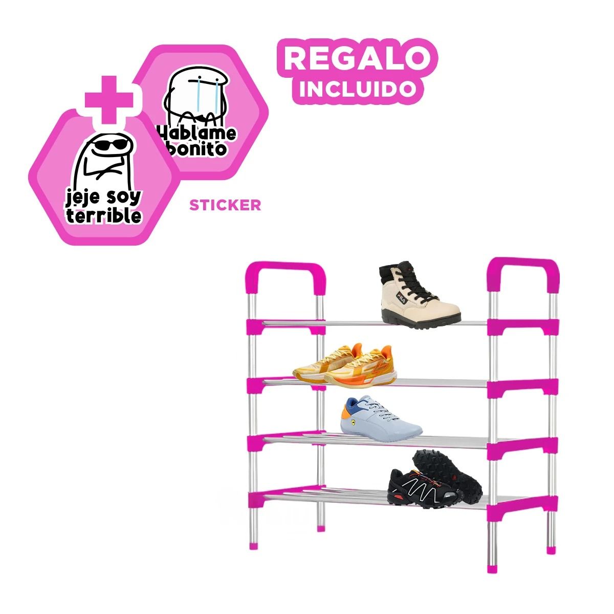 GENERICO - Zapatera con Separadores de 4 N Rosado Y+Regalo Stickers