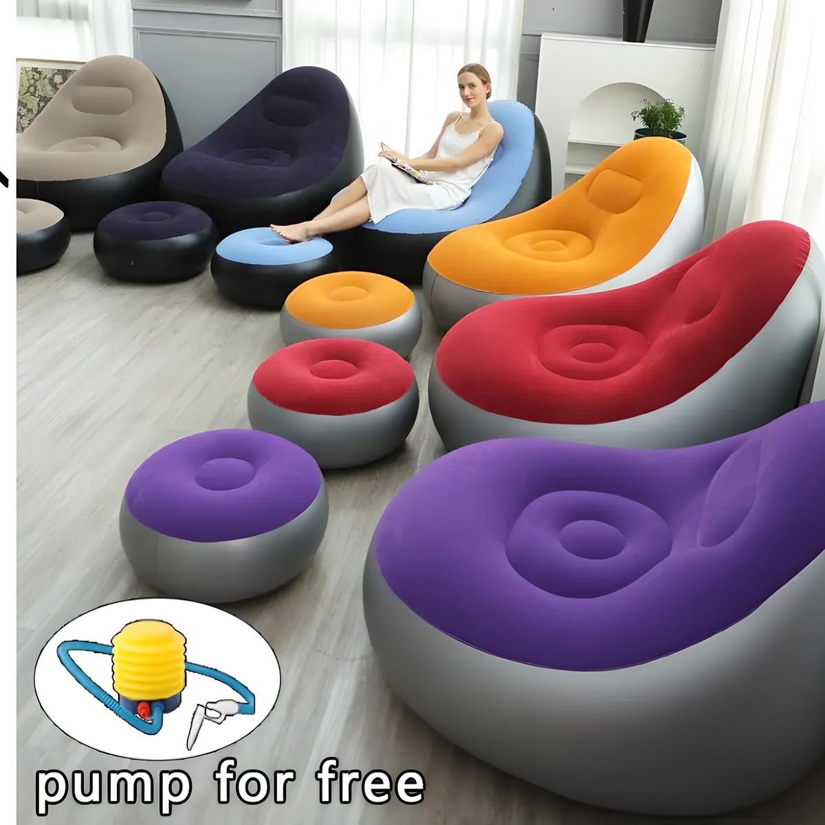 GENERICO - PUFF SILLÓN SOFÁ CAMA CON REPOSA PIES INFLABLE TERRAZA ROJO