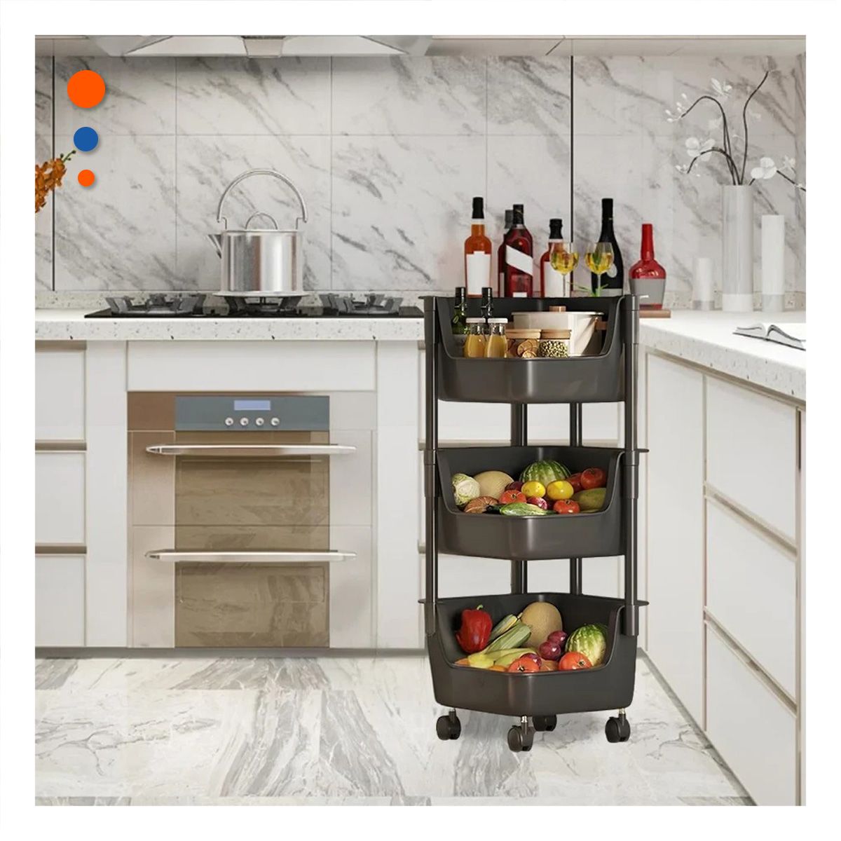 GENERICO - Carrito Cuadrado Organizador con 3 Niveles de Color Negro