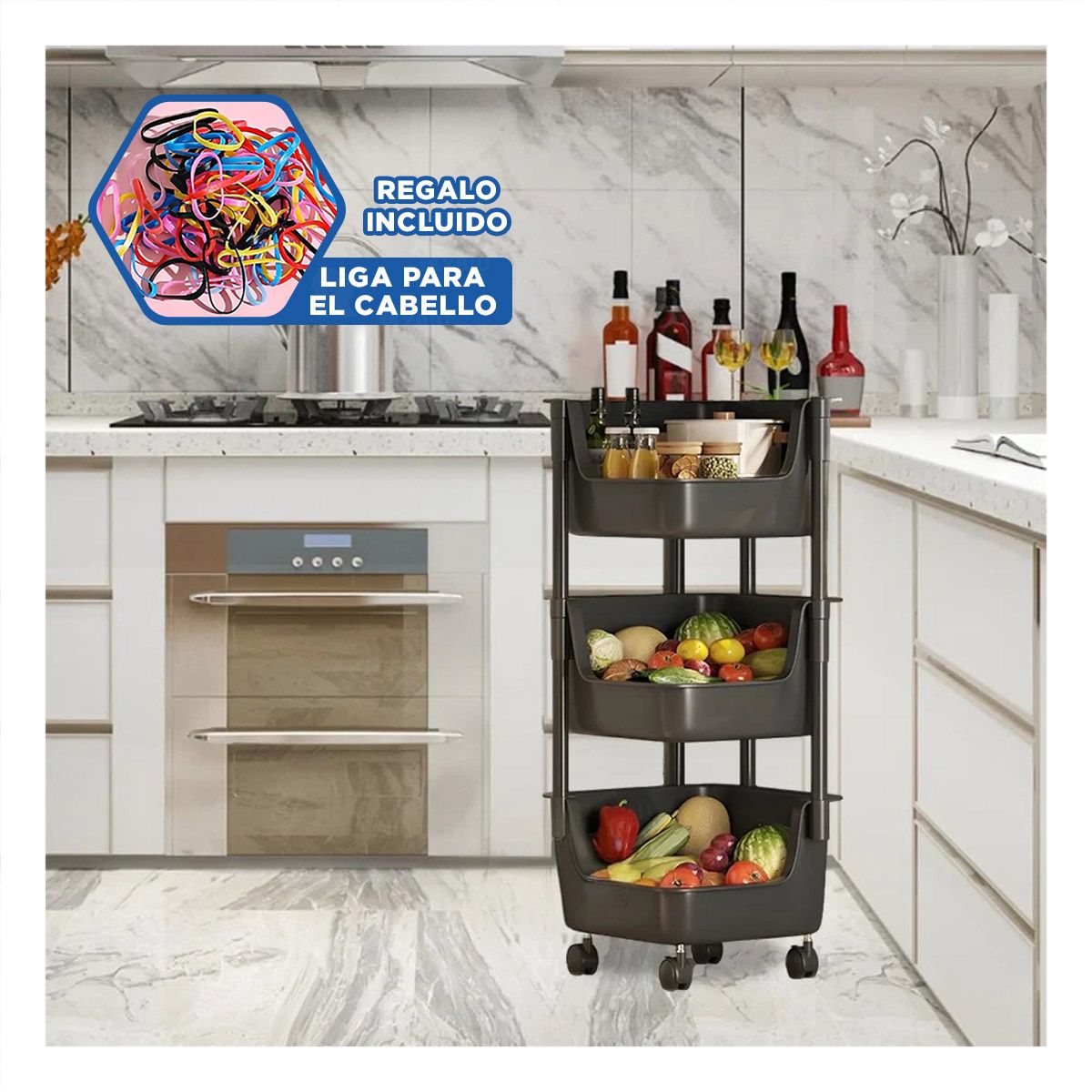 GENERICO - Repisa Transportable Cuadrada 3N de Negro Y+Ligas de Regalo