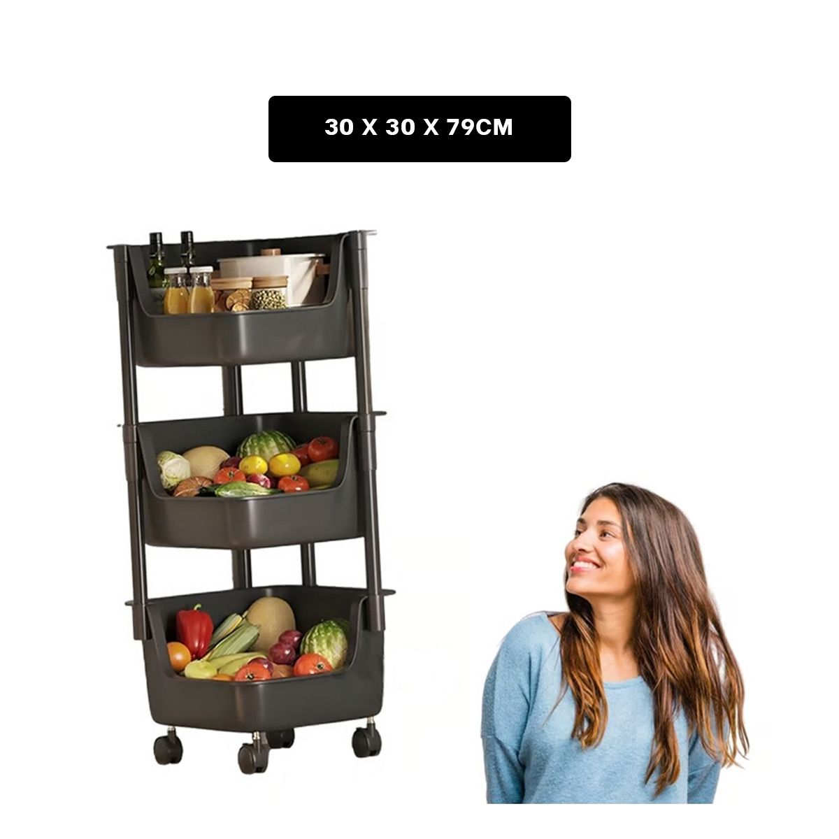 GENERICO - Repisa Transportable Cuadrada 3N de Negro Y+Ligas de Regalo