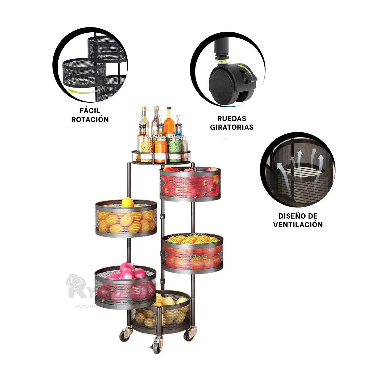 RYBIU IMPORT - Repisa Util y Forma Circular de Color Negro Y+Gift Stickers