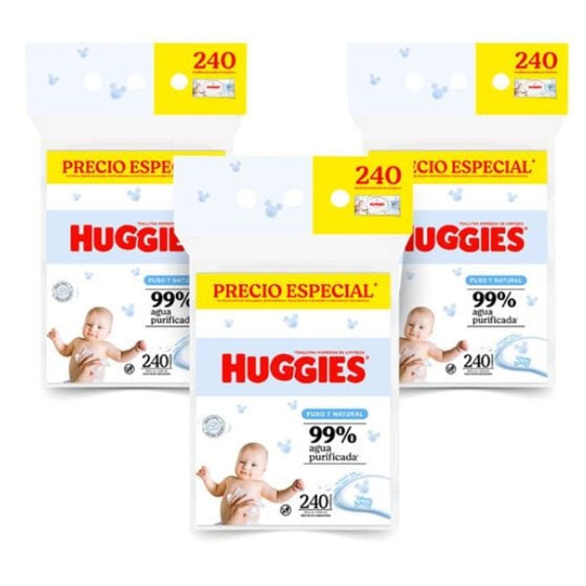 HUGGIES - Pack de 3 Toallitas Huggies Puro & Natural x240
