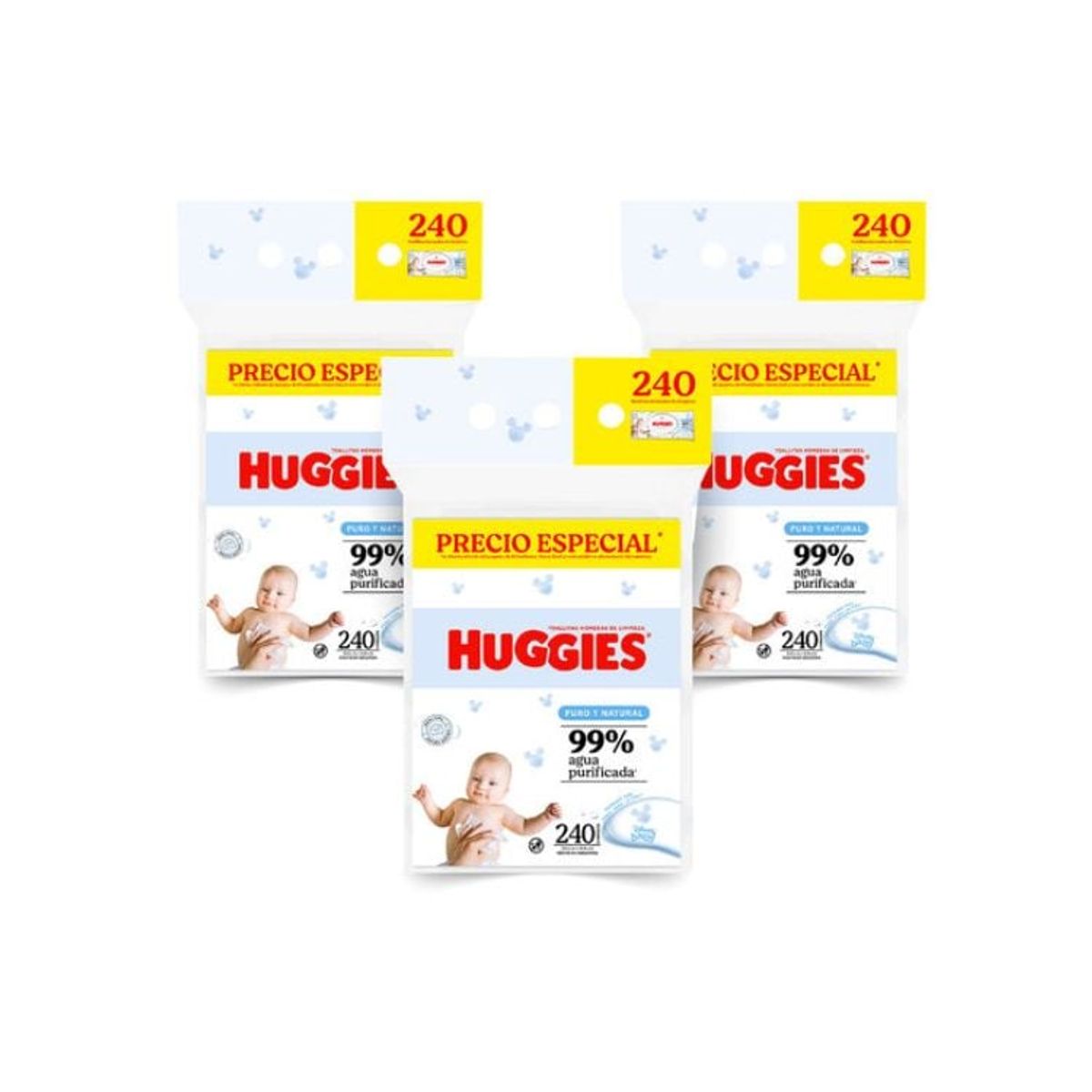 HUGGIES - Pack de 3 Toallitas Huggies Puro & Natural x240