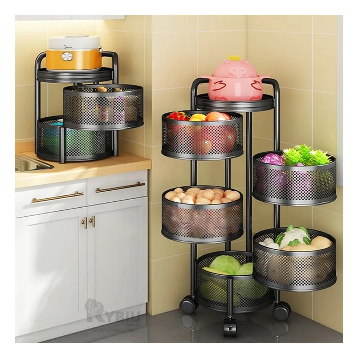 RYBIU IMPORT - Estante para Verduras y Frutas en Negro Y+Regalo Agendita