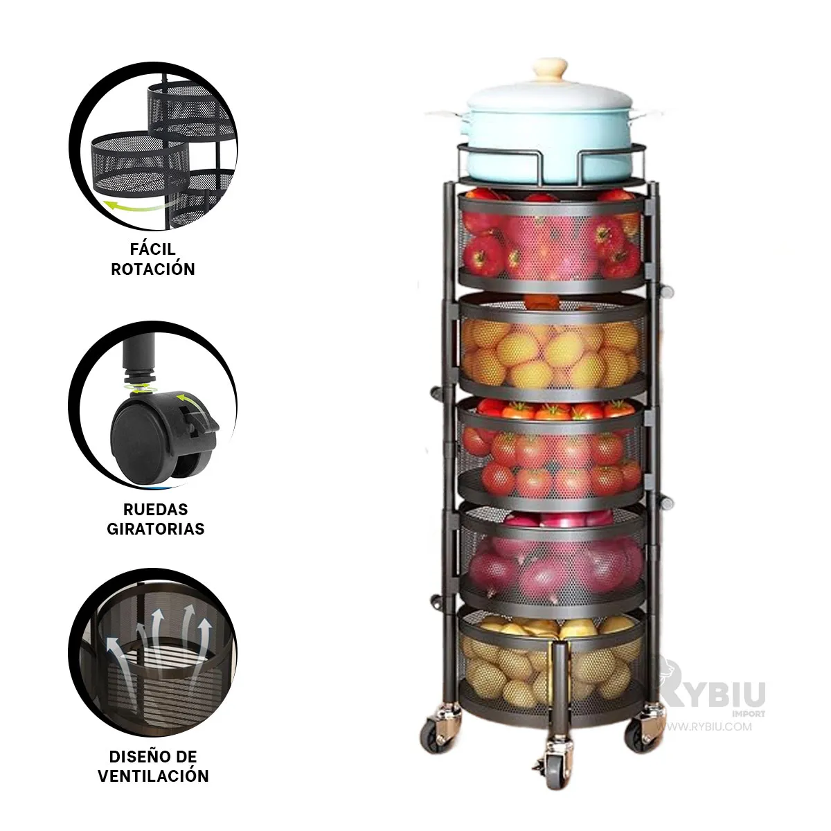 RYBIU IMPORT - Estante para Verduras y Frutas en Negro Y+Regalo Agendita