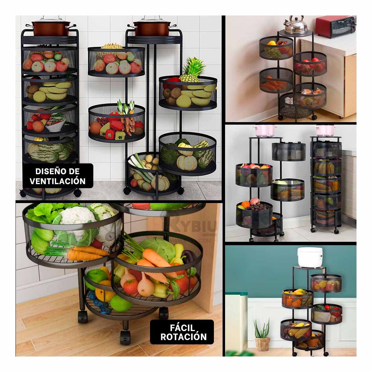 RYBIU IMPORT - Repisa Frutera para Cocina en Color Negro Y+Regalo Stickers