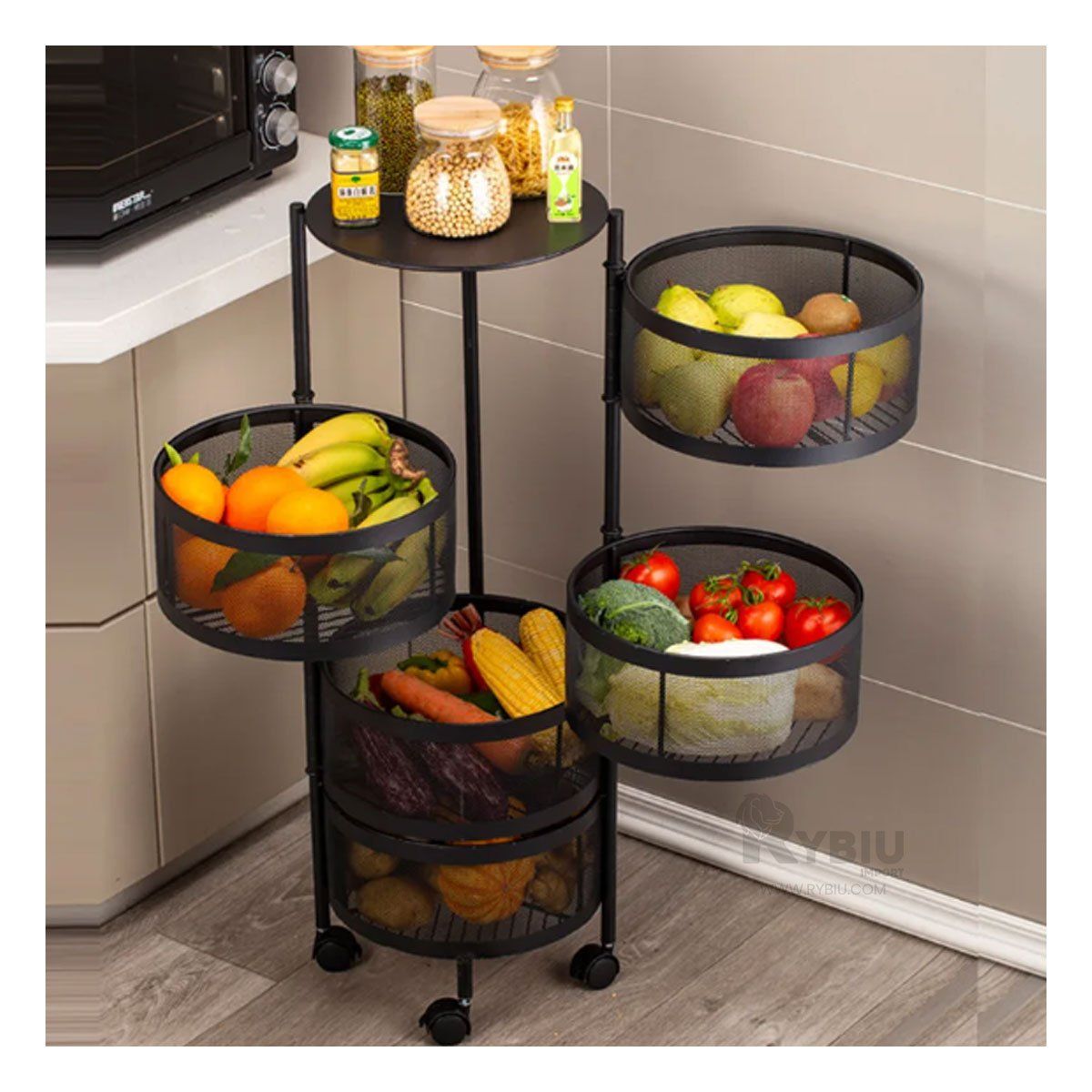 RYBIU IMPORT - Repisa Frutera para Cocina en Color Negro Y+Regalo Stickers