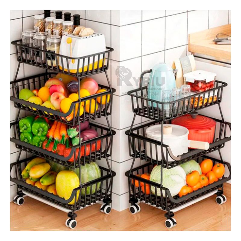RYBIU IMPORT - Cesta Resistente 3 Niveles para Cocina de Color Negro
