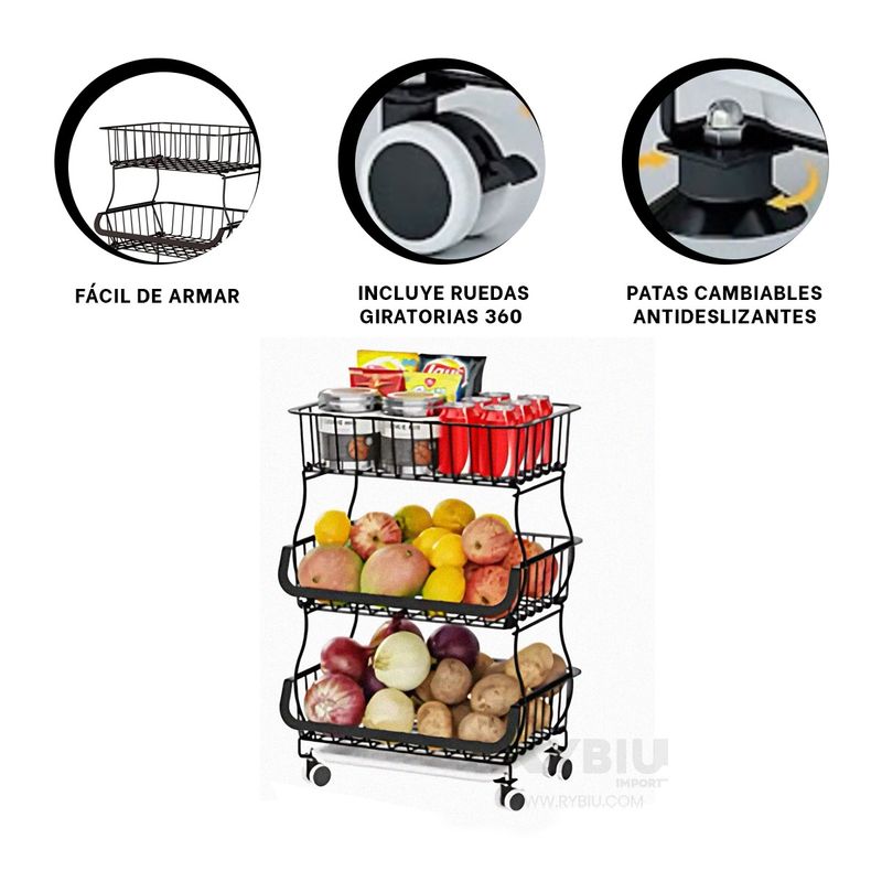 RYBIU IMPORT - Contenedor Armable para Frutas Negro Y+Banderitas Adhesivas