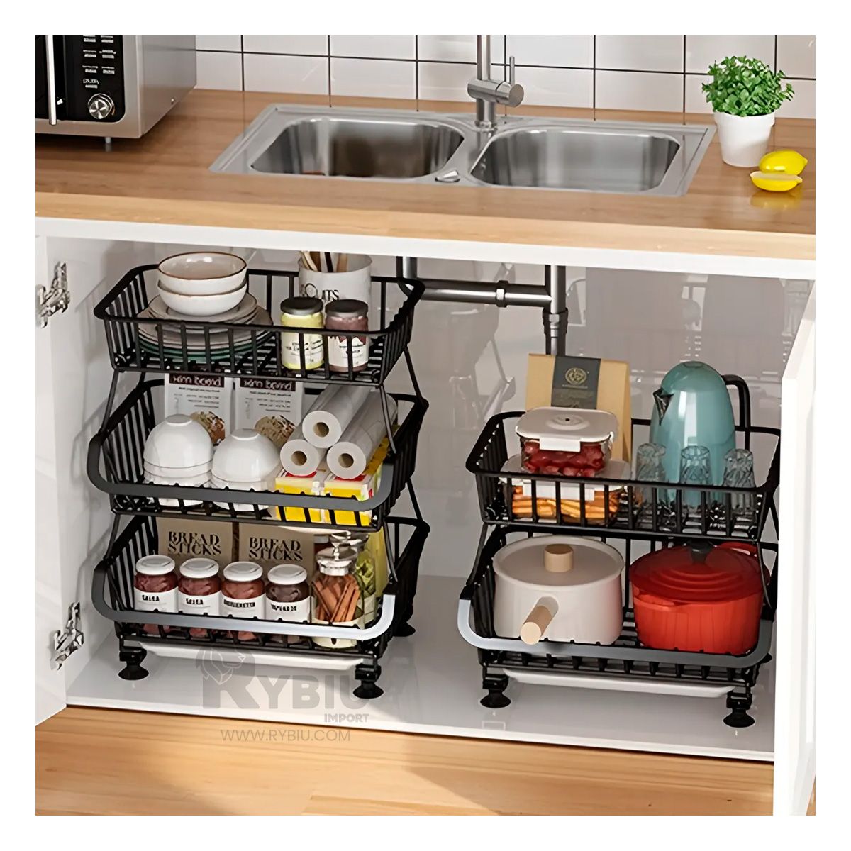 RYBIU IMPORT - Canasta Organizadora de Verduras en Negro Y+Regalo Stickers