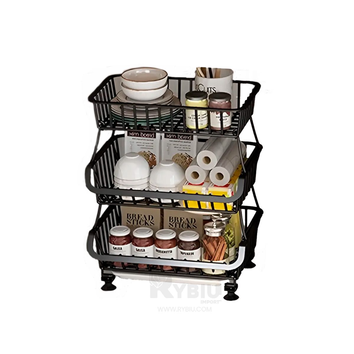 RYBIU IMPORT - Canasta Practica para Cocina Negro Y+Envoltorio de Regalo