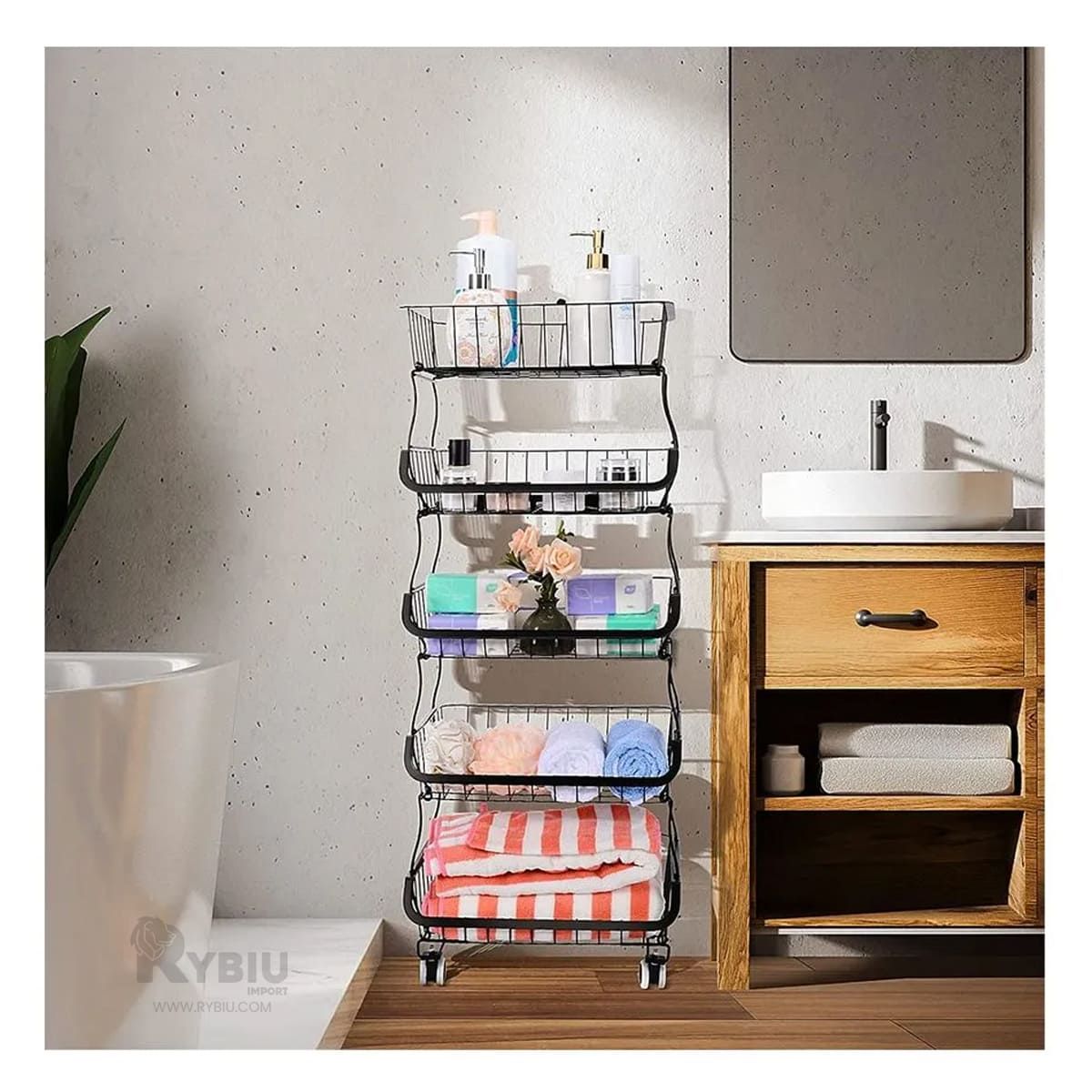 RYBIU IMPORT - Cesta Duradero de 5 Niveles en Negro Y+Regalo Agendita