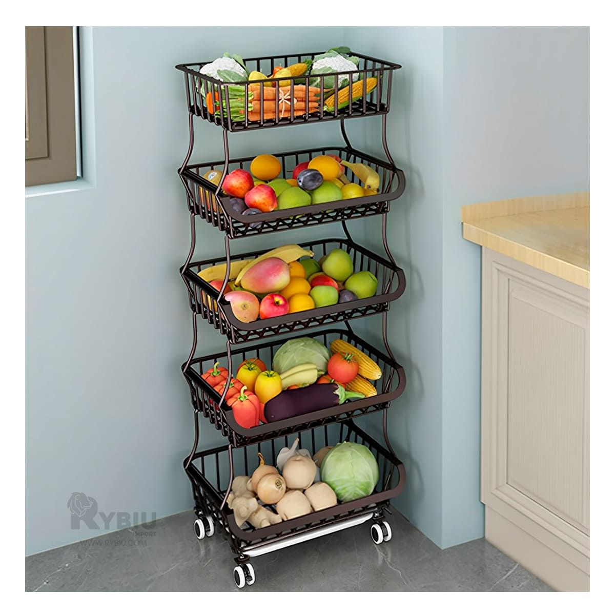 RYBIU IMPORT - Cesta Duradero de 5 Niveles en Negro Y+Regalo Agendita