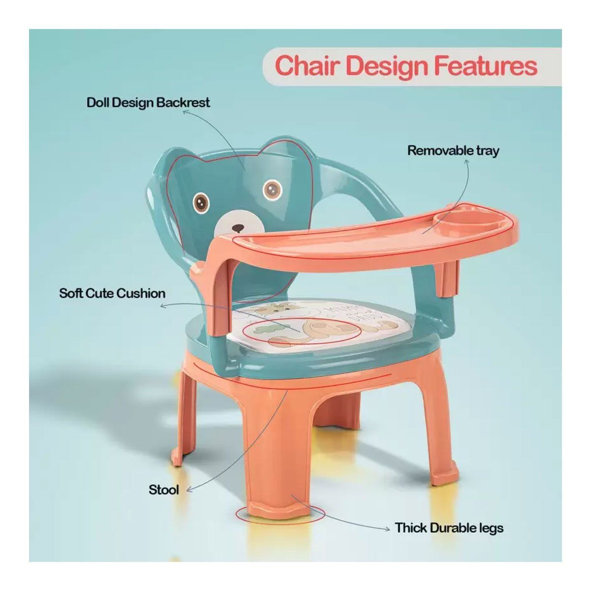 GENERICO - Silla Para Cena Bebe Infantil Con Comedor 3 en 1 Niña Osito