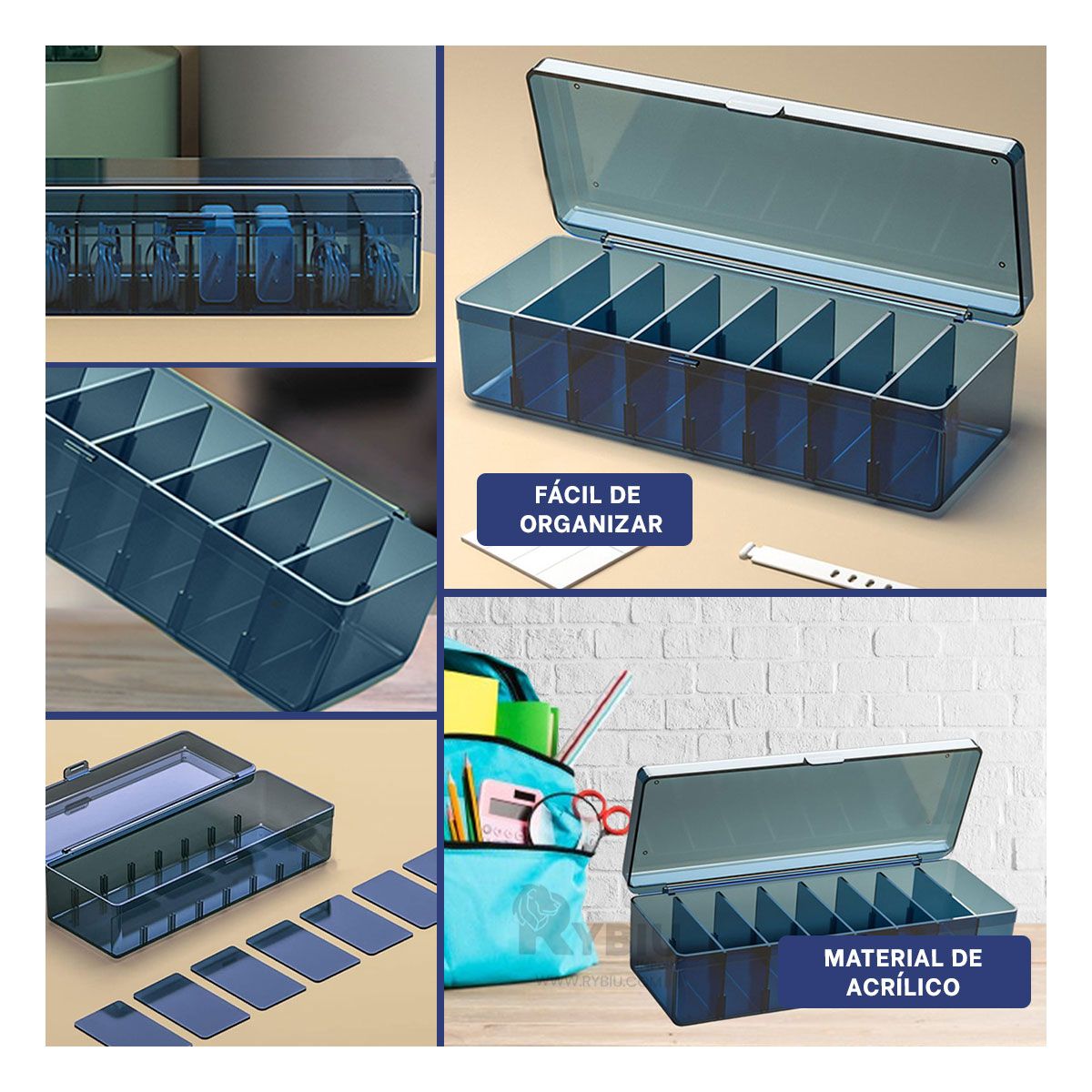 GENERICO - Organizador Duradero para Cables Tono Azul Y+Regalo Stickers