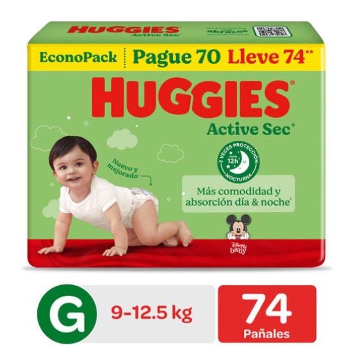 HUGGIES - Pañal Huggies Active Sec BigPack Talla G 74 Unid