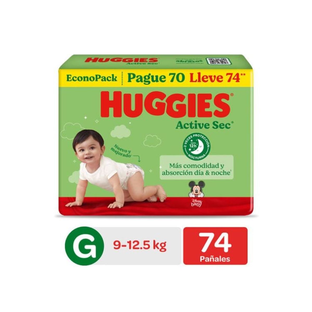 HUGGIES - Pañal Huggies Active Sec BigPack Talla G 74 Unid
