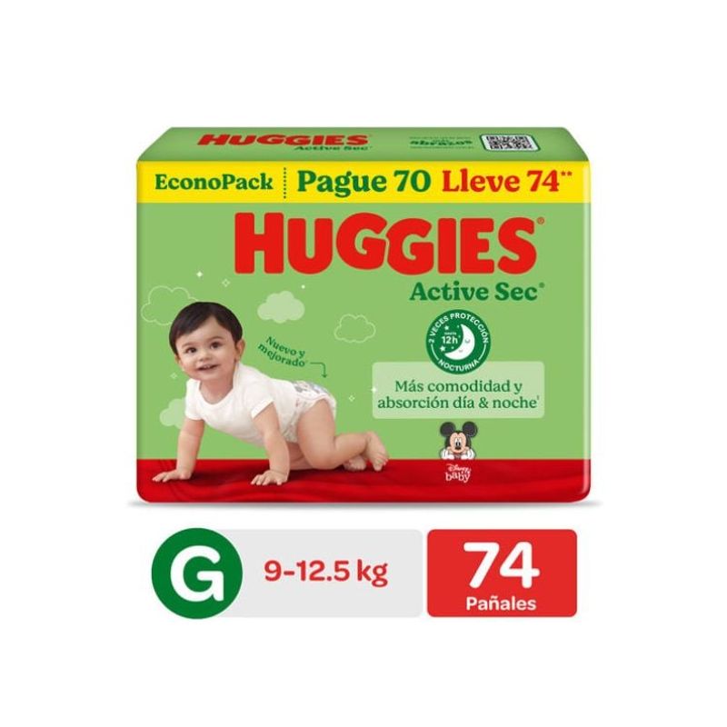 HUGGIES - Pañal Huggies Active Sec BigPack Talla G 74 Unid