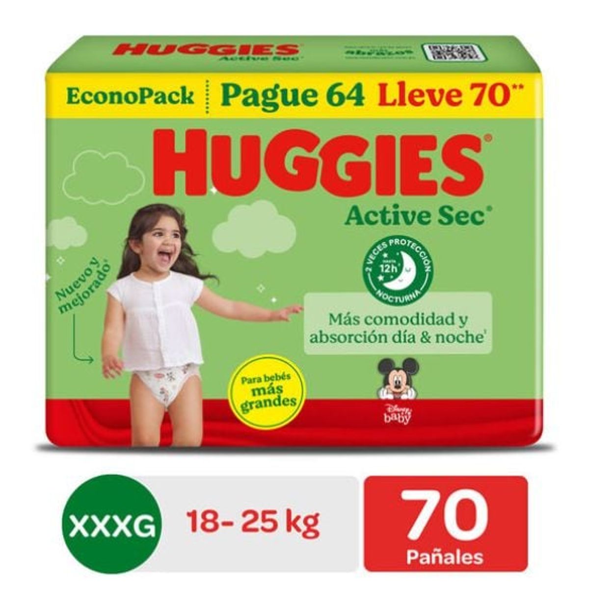 HUGGIES - Pañal Huggies Active Sec BigPack Talla XXXG 70 Unid