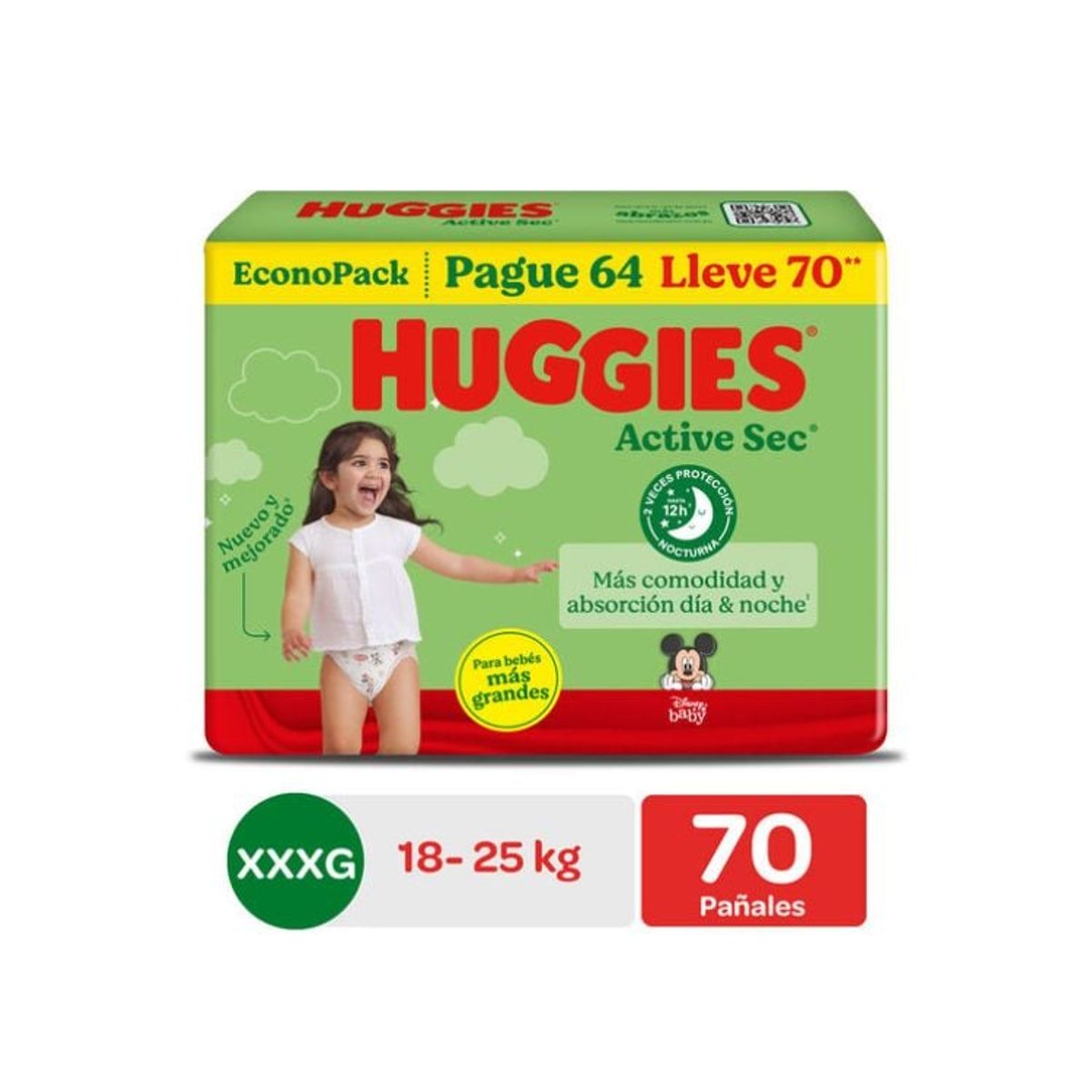 HUGGIES - Pañal Huggies Active Sec BigPack Talla XXXG 70 Unid
