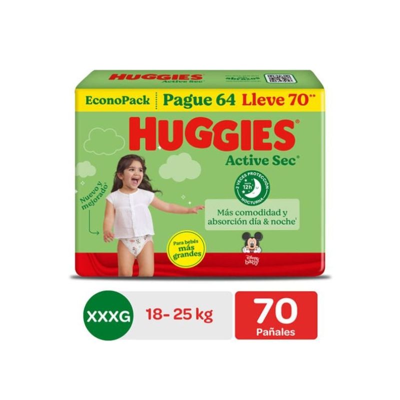 HUGGIES - Pañal Huggies Active Sec BigPack Talla XXXG 70 Unid