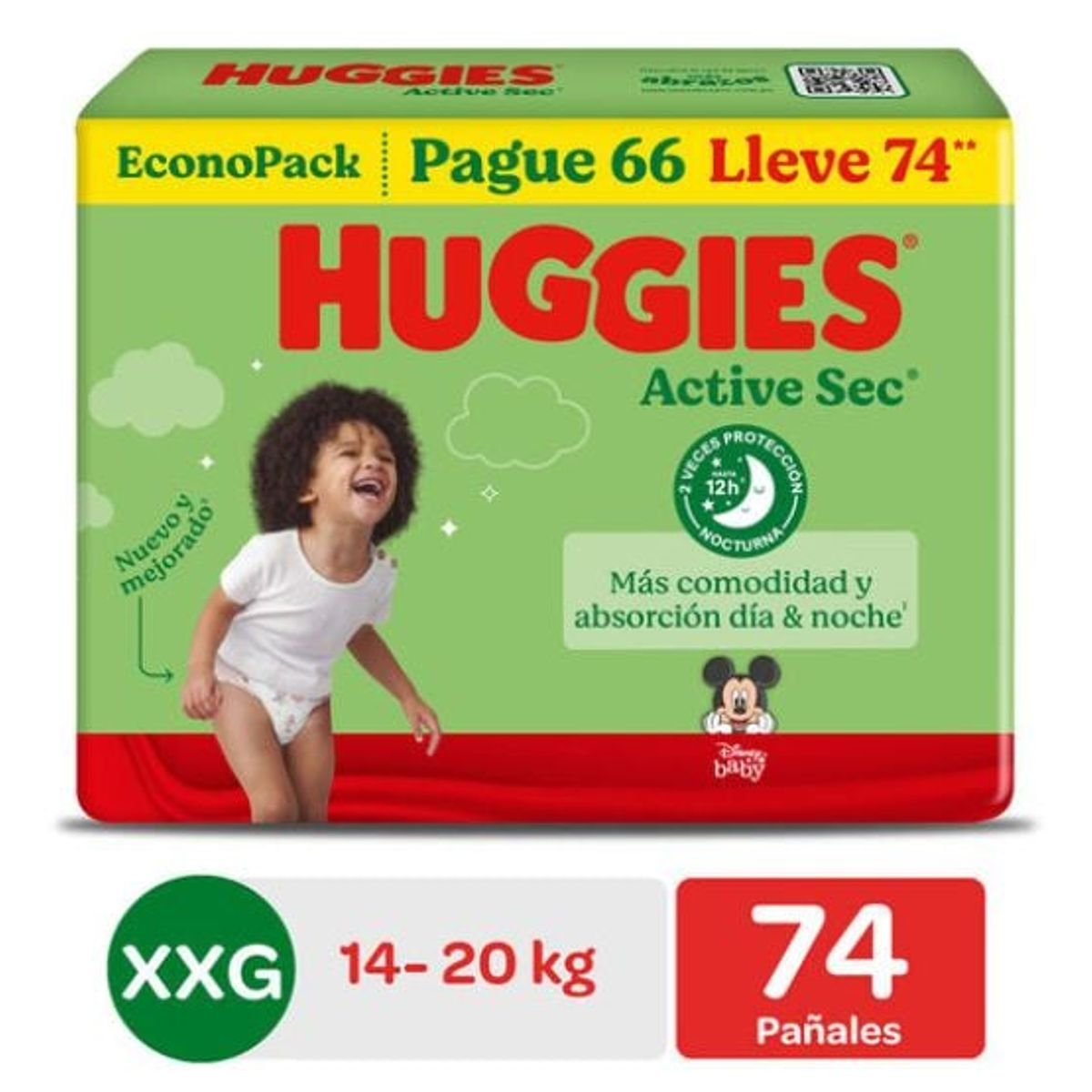 HUGGIES - Pañal Huggies Active Sec BigPack Talla XXG 74 Unid