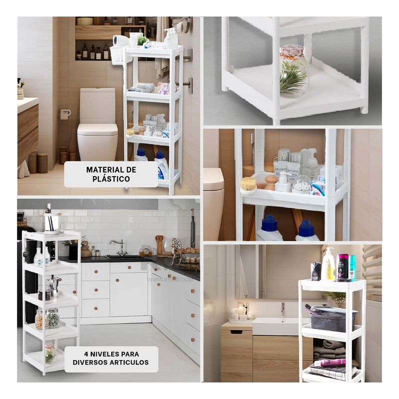 GENERICO - Estante Plegable y de Plastico con 4 Niveles en Tono Blanco