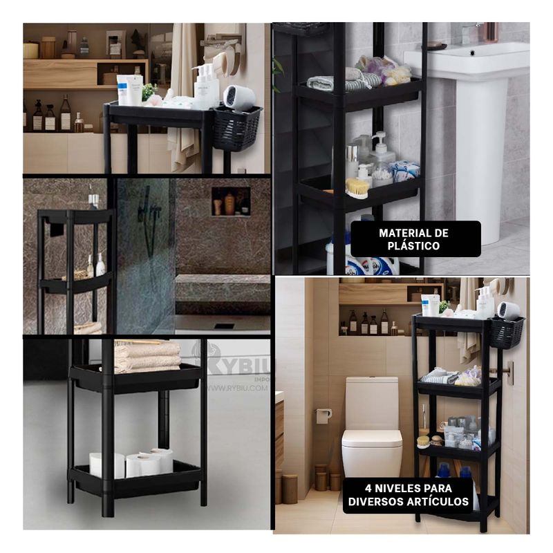 RYBIU IMPORT - Estante Plegable de Plastico con 4 Niveles en Negro