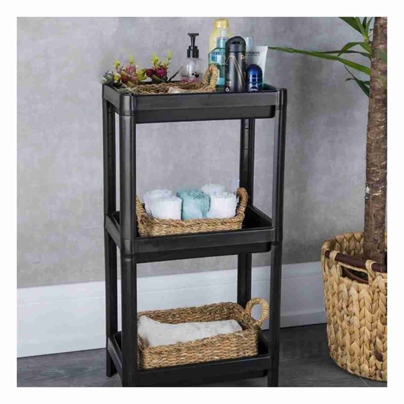 RYBIU IMPORT - Estante Plegable de Plastico con 3 Niveles en Negro