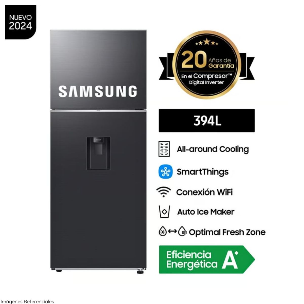 SAMSUNG - Refrigeradora Samsung Top Freezer 394Lt All Around Cooling RT42DG6770B1PE Negro