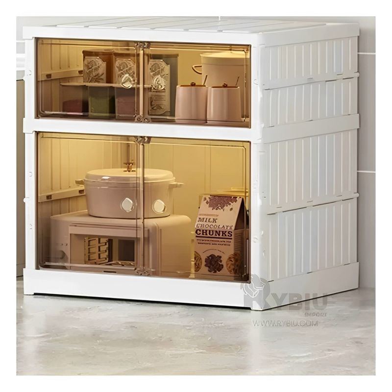 RYBIU IMPORT - Estante Plegable de 2 Niveles con Puertas Blanco