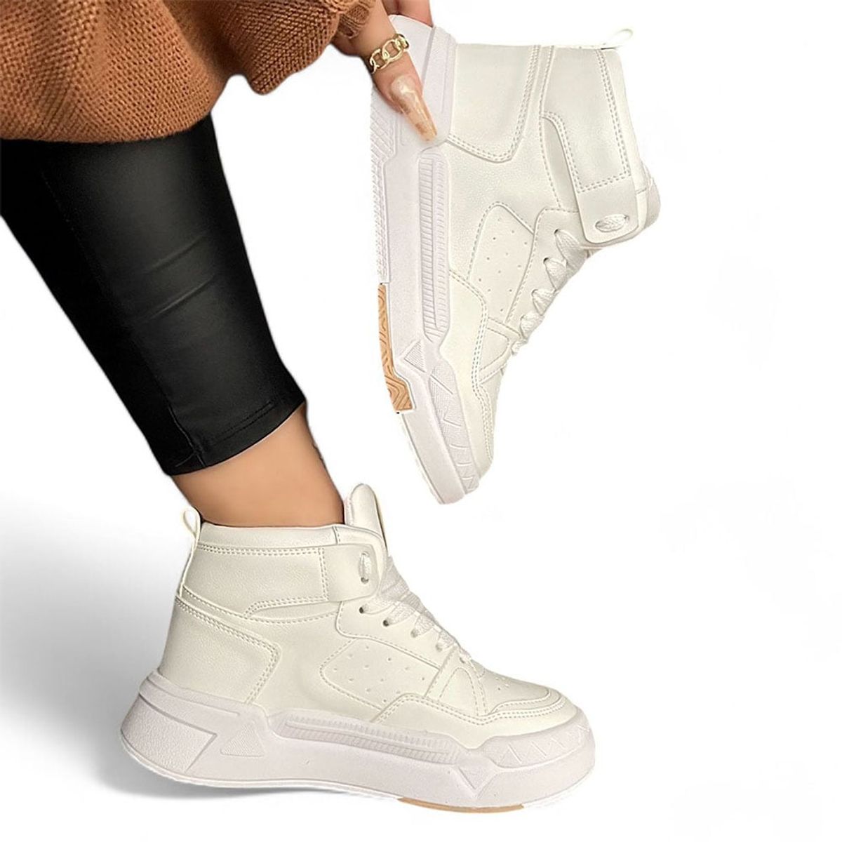 GENERICO - Zapatilla mujer casual caña alta 2086L-55 color blanco.-