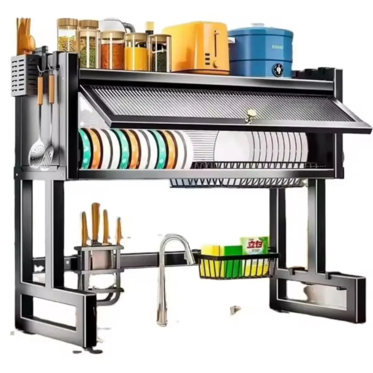 GENERICO - Escurridor de Platos de Acero Inoxidable de Fregadero Cocina con Tapa