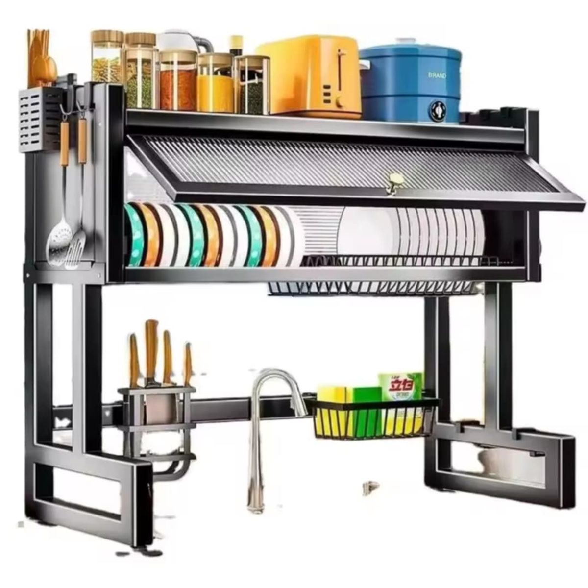 GENERICO - Escurridor de Platos de Acero Inoxidable de Fregadero Cocina con Tapa