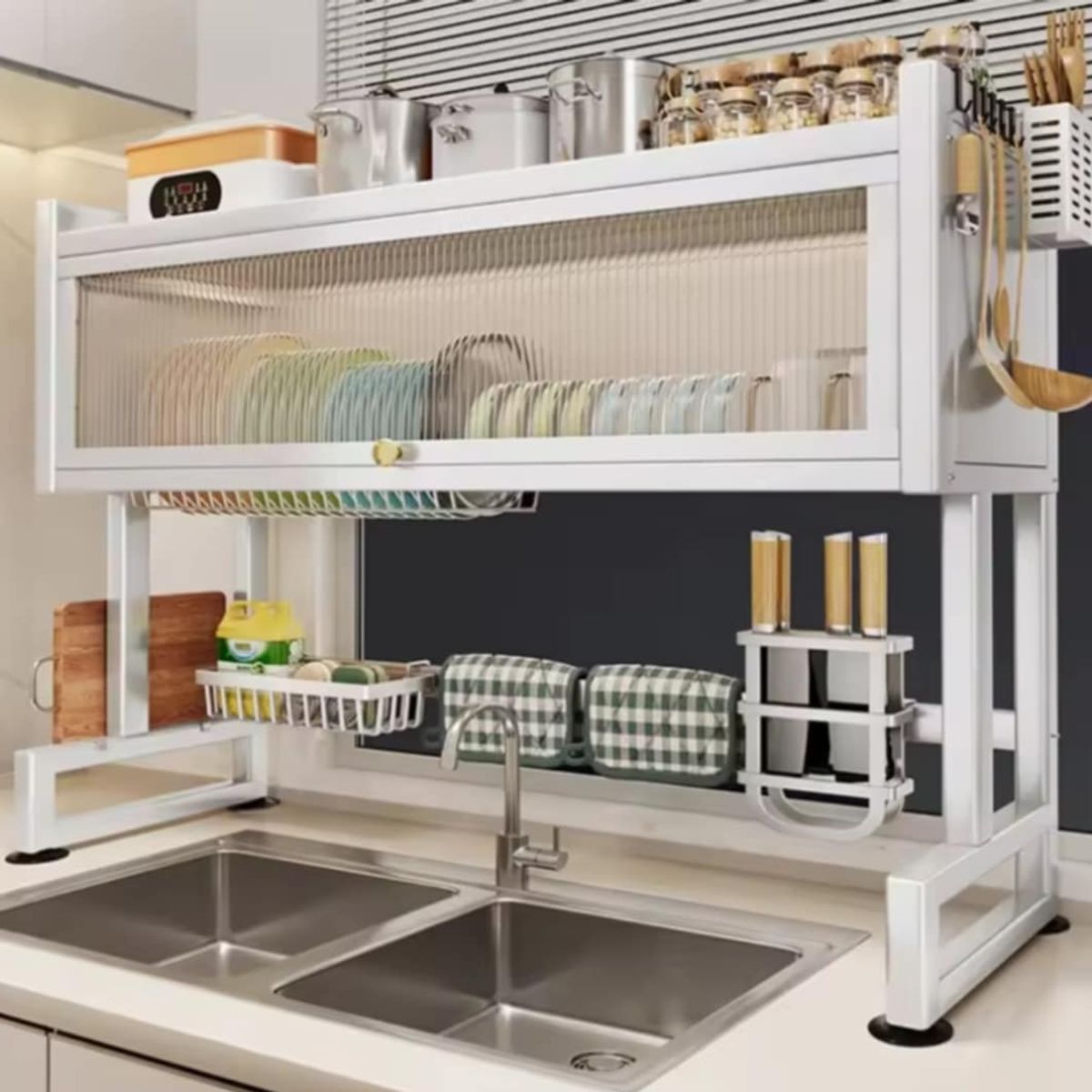 GENERICO - Escurridor de Platos de Acero Inoxidable de Fregadero Cocina con Tapa