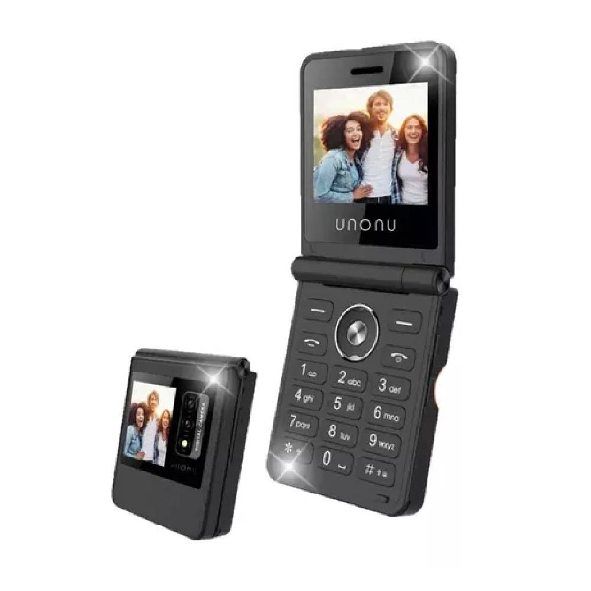 UNONU - Teléfono Básico UNONU UF1 FLIP 2G con Doble Pantalla