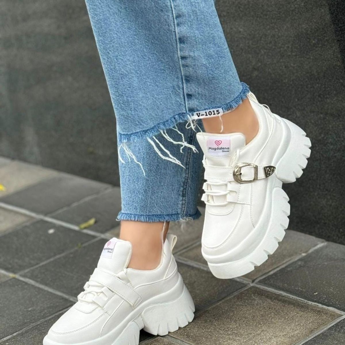 MAGDALENA SHOES - Zapatillas  879 Chunky Blancas con Hebilla