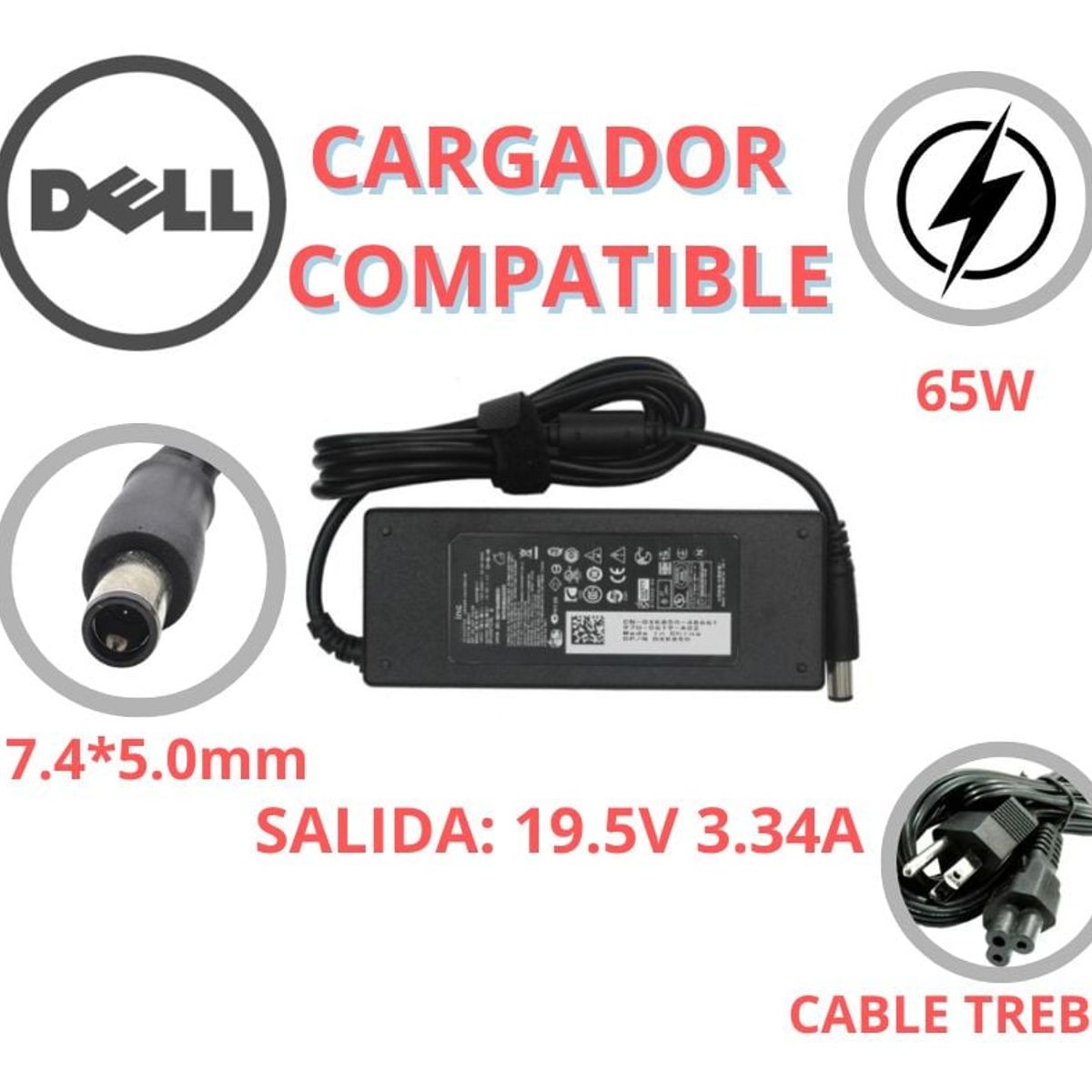 GENERICO - CARGADOR PARA LAPTOPS DELL 195V 334A 7450 PUNTA AGUJA COMPATIBLE