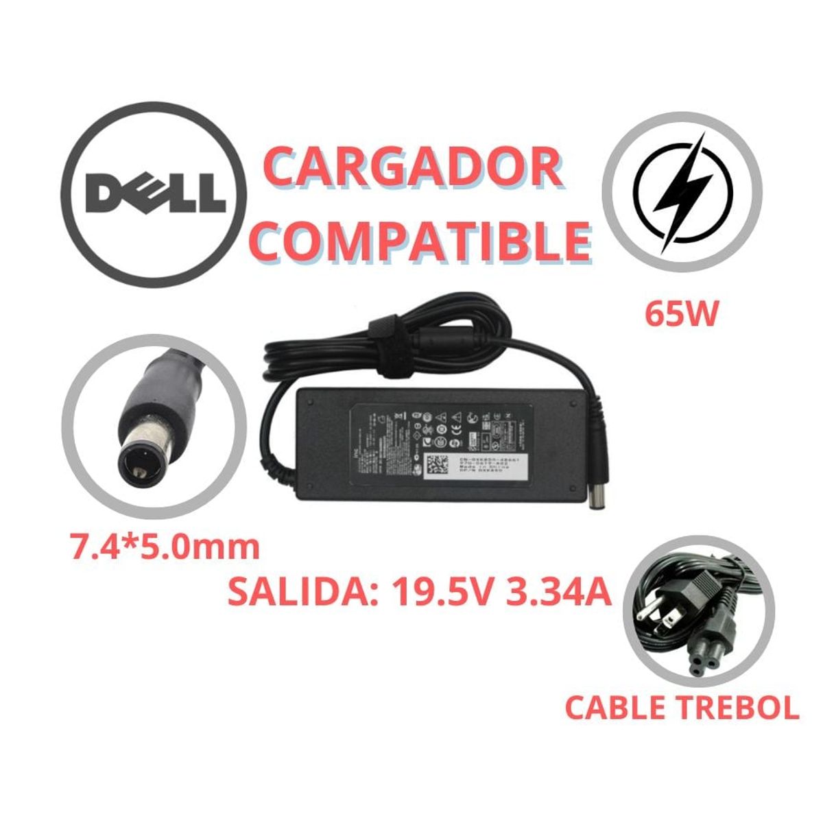 GENERICO - CARGADOR PARA LAPTOPS DELL 195V 334A 7450 PUNTA AGUJA COMPATIBLE