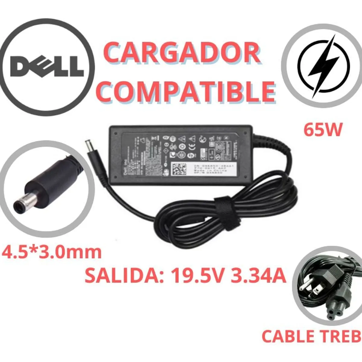 GENERICO - CARGADOR PARA LAPTOPS DELL 195V 334A 4530 PUNTA DELGADA COMPATIBLE