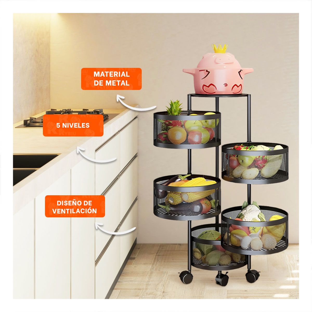 GENERICO - Estante de Alimentos 5 Niveles Negro Y+Papel de Regalo