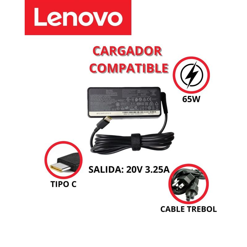 GENERICO - CARGADOR PARA LAPTOPS LENOVO 20V 325A 65W - TIPO C COMPATIBLE