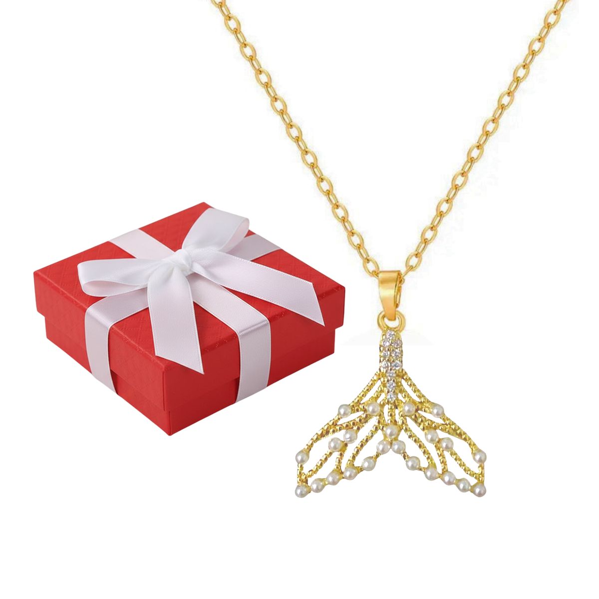 GENERICO - Collar Novia Cola Sirena Regalo San Valentín Acero Dorado